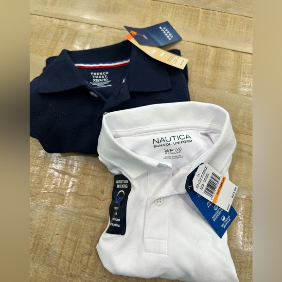 2 boys school uniform polo short sleeve shirts white navy Nautica French toast - Picture 6 of 14